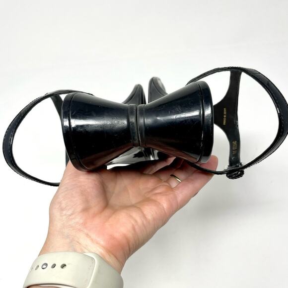 Prada Thong Wedge Sandals Triangle Logo Leather T-Strap Slingback Black EU 37.5 - Picture 7 of 13